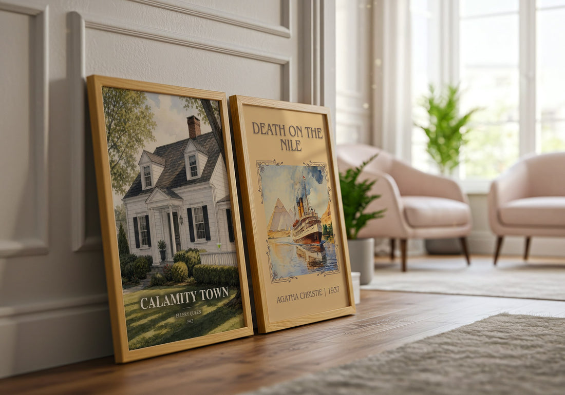 Calamity Town watercolour print framed by window – literary home decor