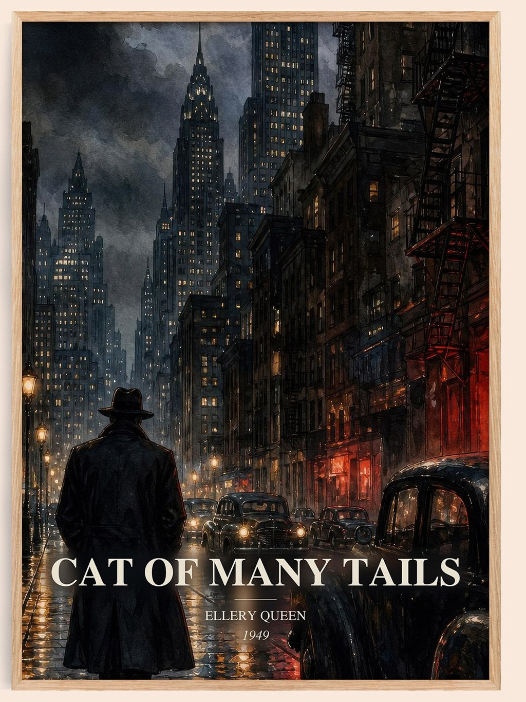 Cat of Many Tails watercolour book poster by Ellery Queen – framed literary art print