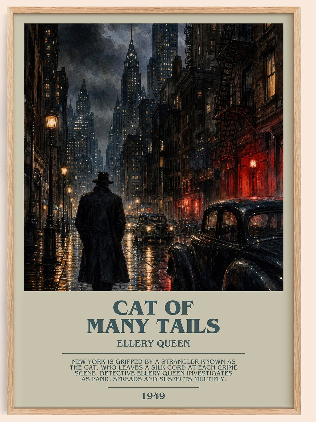 Cat of Many Tails bookish book poster by Ellery Queen – framed literary art print