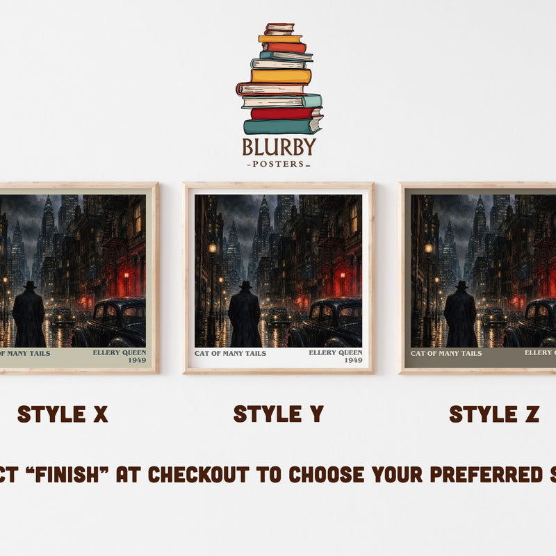 Cat of Many Tails literary print in frame leaning in hallway – mystery wall art
