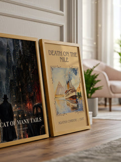 Cat of Many Tails watercolour print framed by window – literary home decor
