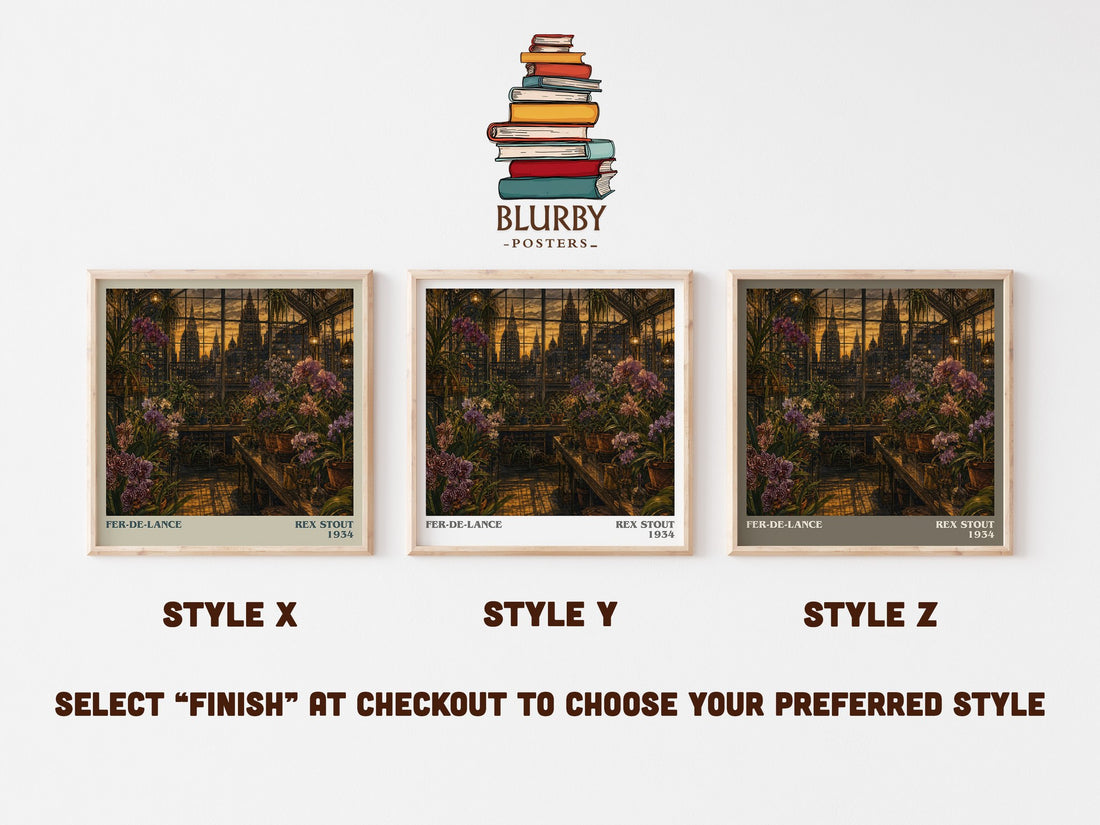 Fer-de-Lance literary print in frame leaning in hallway – mystery wall art (mockup)
