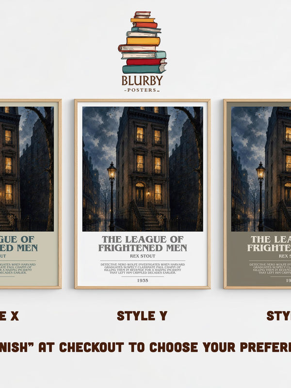 The League of Frightened Men bookish print in frame leaning in hallway – mystery wall art