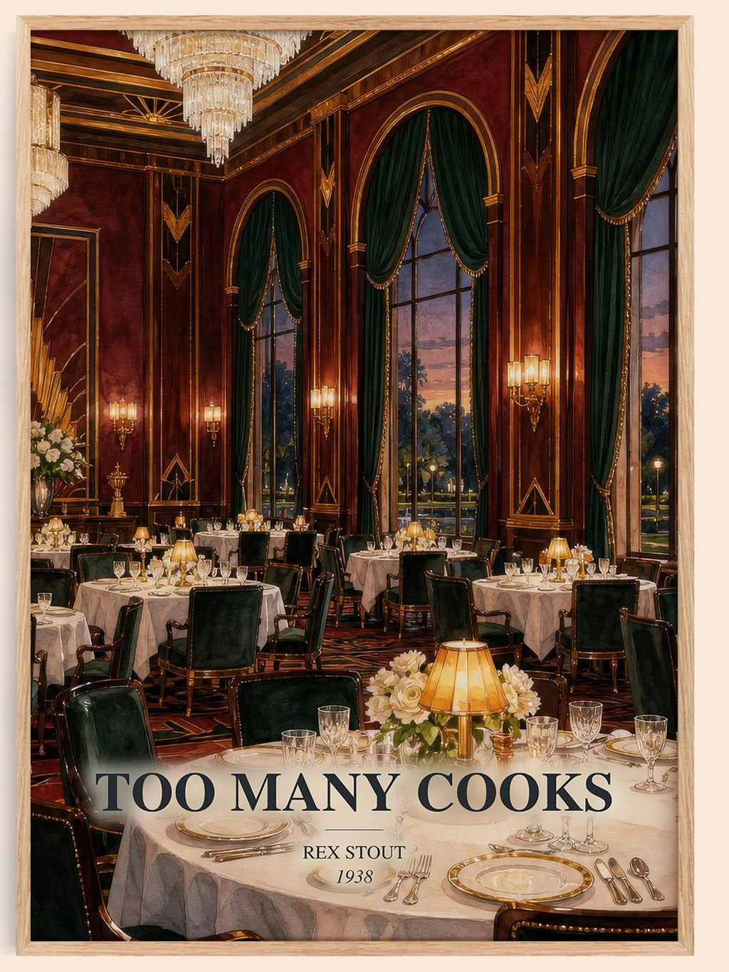 Too Many Cooks watercolour book poster by Rex Stout – framed literary art print
