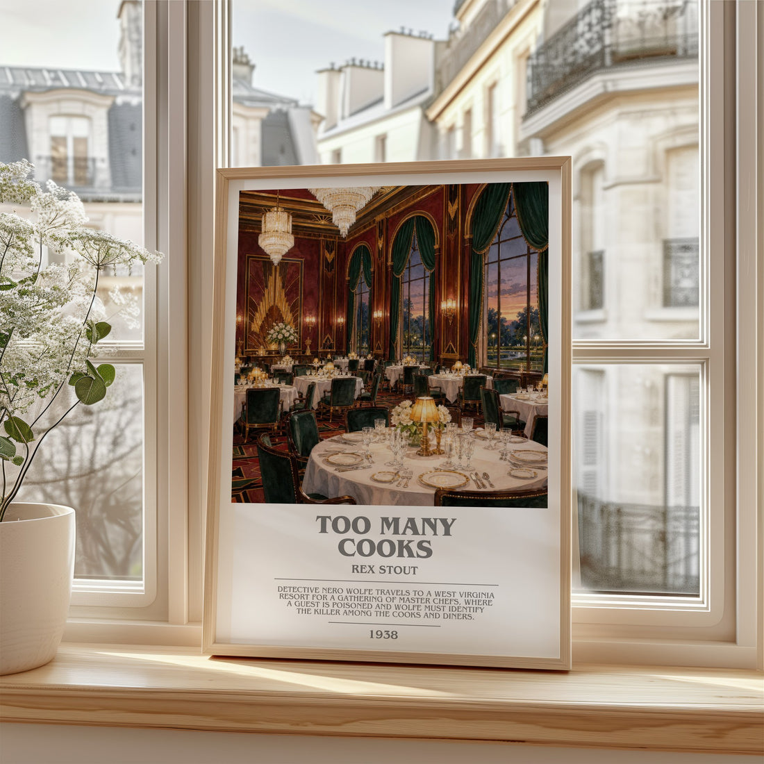Too Many Cooks bookish poster colour and style options – Rex Stout book art