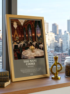 Too Many Cooks bookish print framed by window – literary home decor