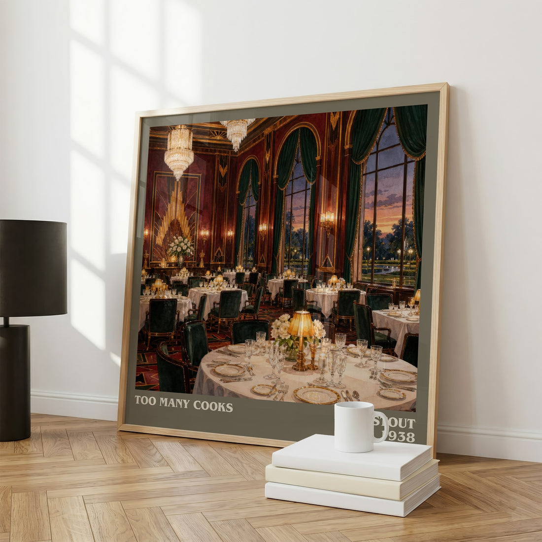 Too Many Cooks literary print framed by window – literary home decor