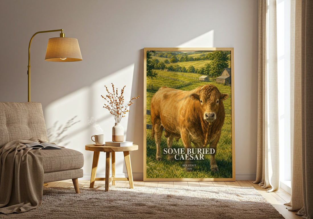 Some Buried Caesar watercolour print in frame leaning in hallway – mystery wall art (mockup)