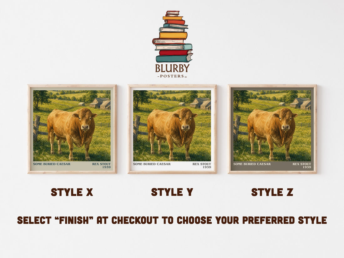 Some Buried Caesar literary print in frame leaning in hallway – mystery wall art (mockup)