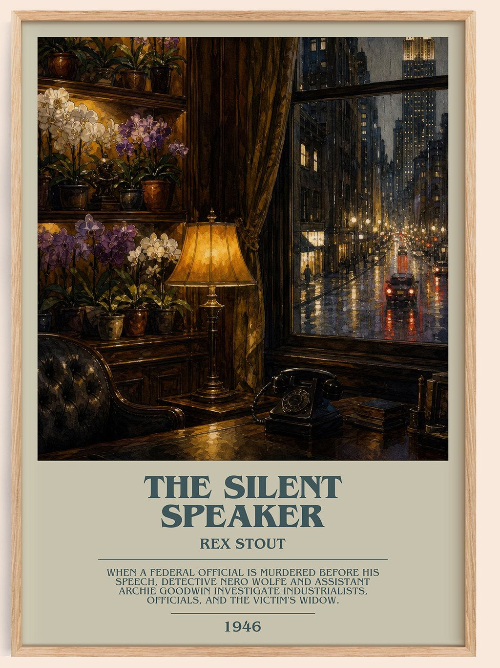 The Silent Speaker bookish book poster by Rex Stout – framed literary art print