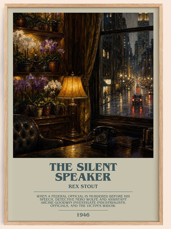 The Silent Speaker bookish book poster by Rex Stout – framed literary art print