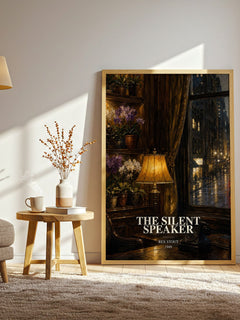 The Silent Speaker watercolour print in frame leaning in hallway – mystery wall art