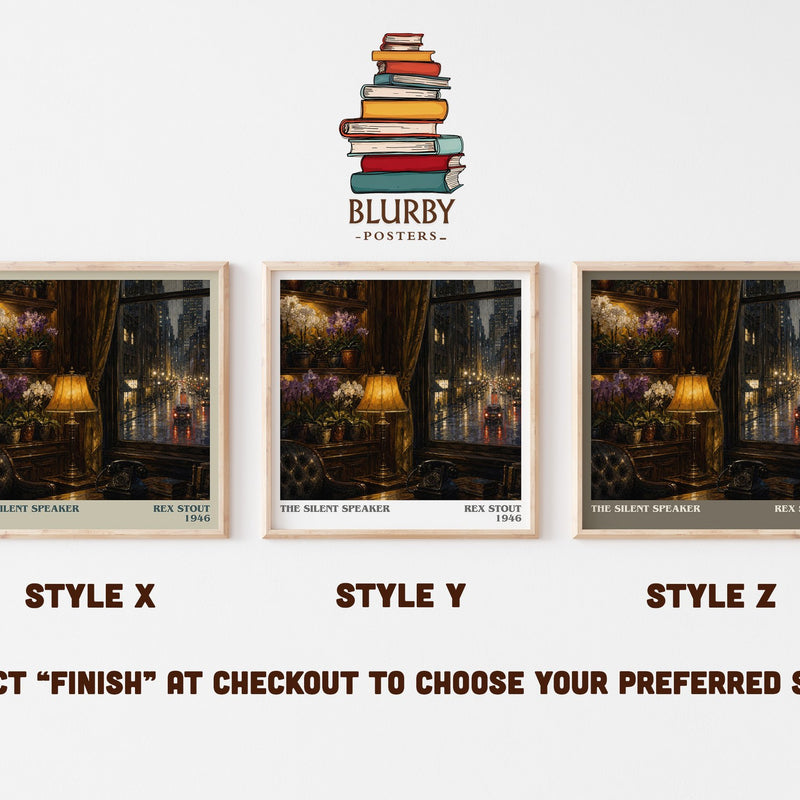 The Silent Speaker literary print in frame leaning in hallway – mystery wall art