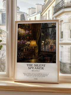 The Silent Speaker bookish poster colour and style options – Rex Stout book art