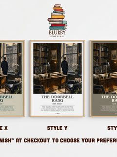The Doorbell Rang bookish print in frame leaning in hallway – mystery wall art
