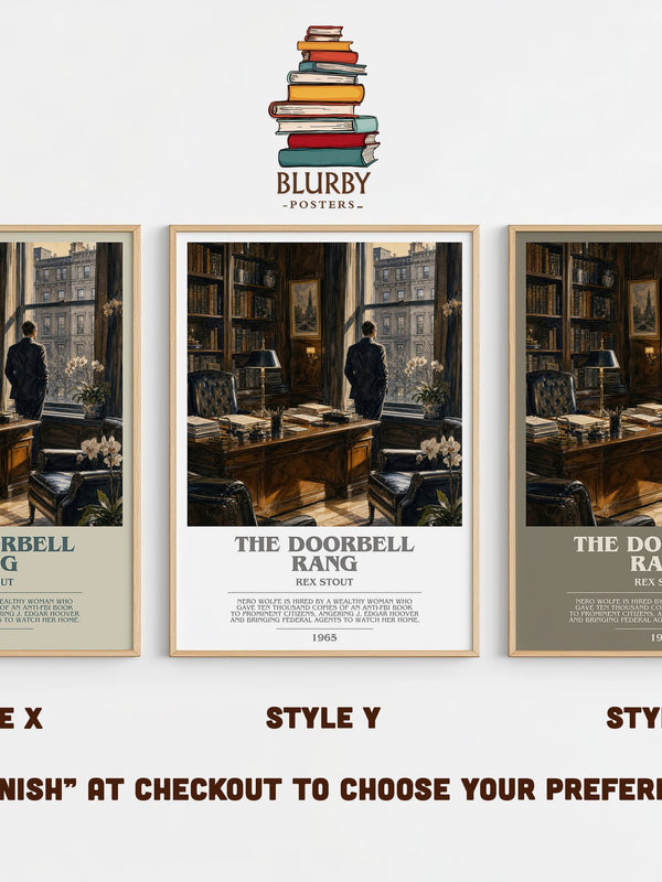 The Doorbell Rang bookish print in frame leaning in hallway – mystery wall art