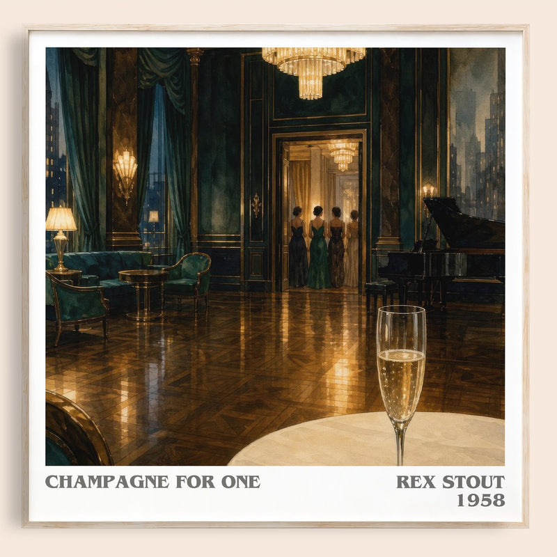 Champagne for One literary book poster by Rex Stout – framed literary art print