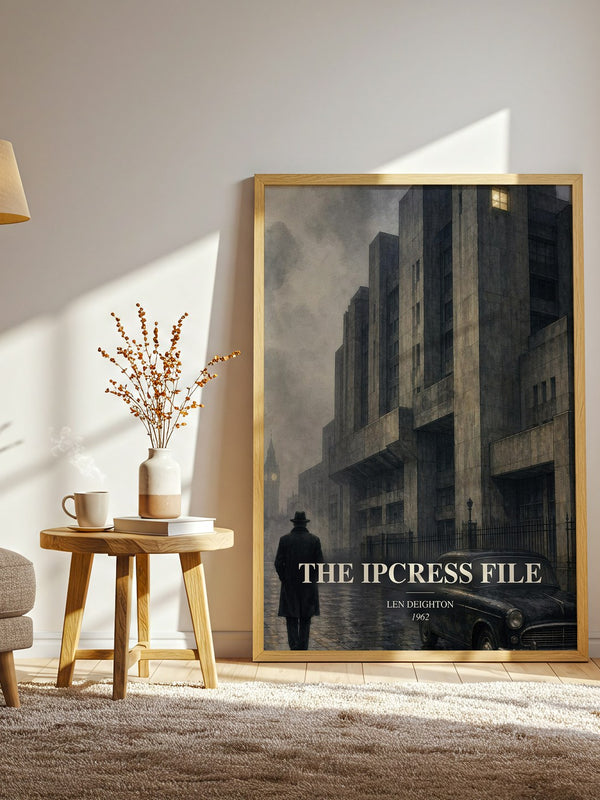 The Ipcress File watercolour print in frame leaning in hallway – thriller wall art