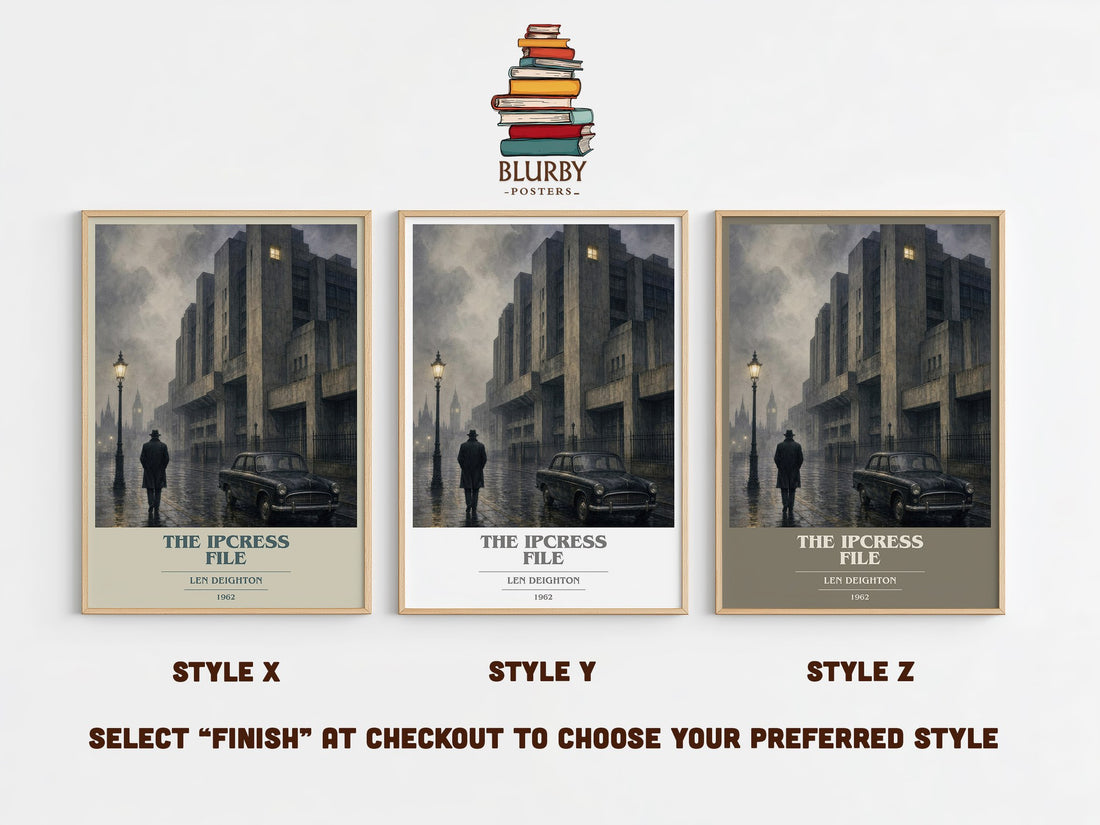The Ipcress File book cover print in frame leaning in hallway – thriller wall art (mockup)