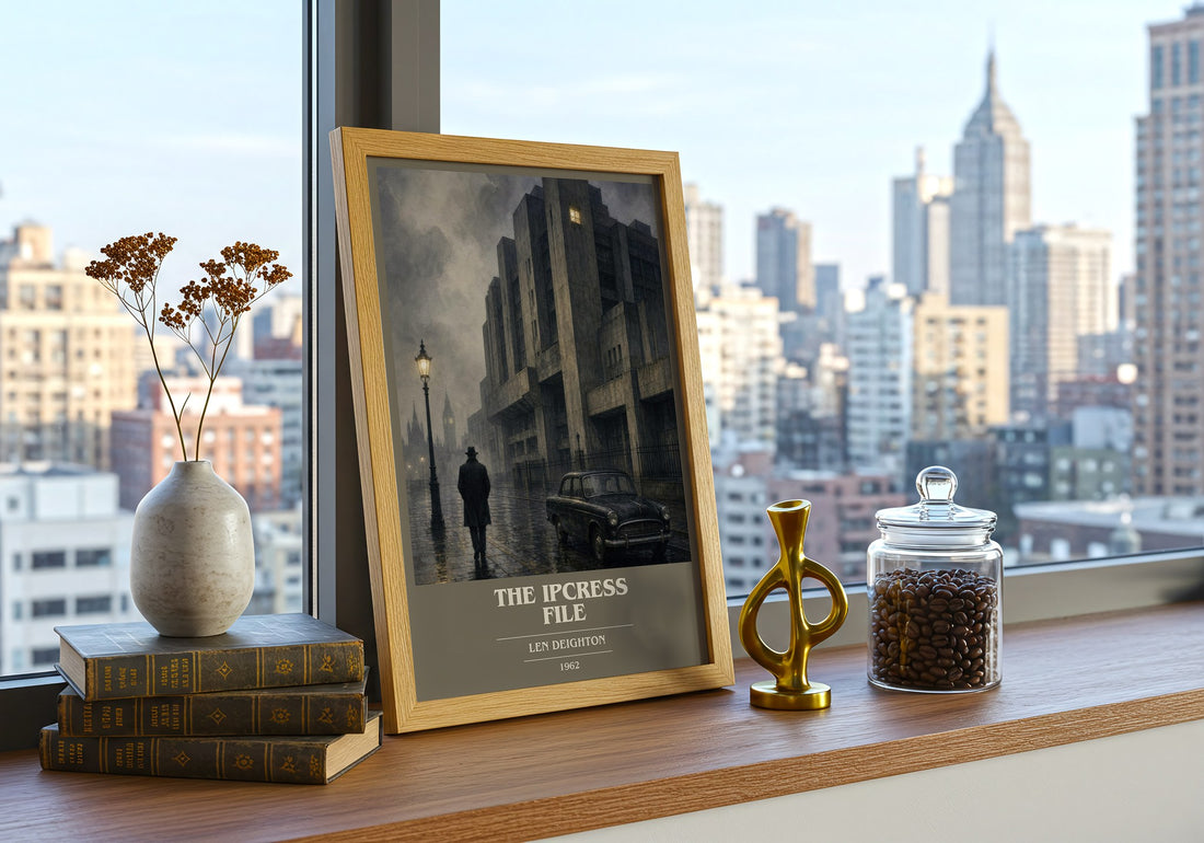 The Ipcress File book cover print framed by window – literary home decor