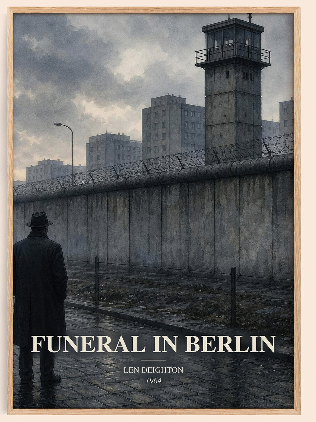 Funeral in Berlin watercolour book poster by Len Deighton – framed literary art print