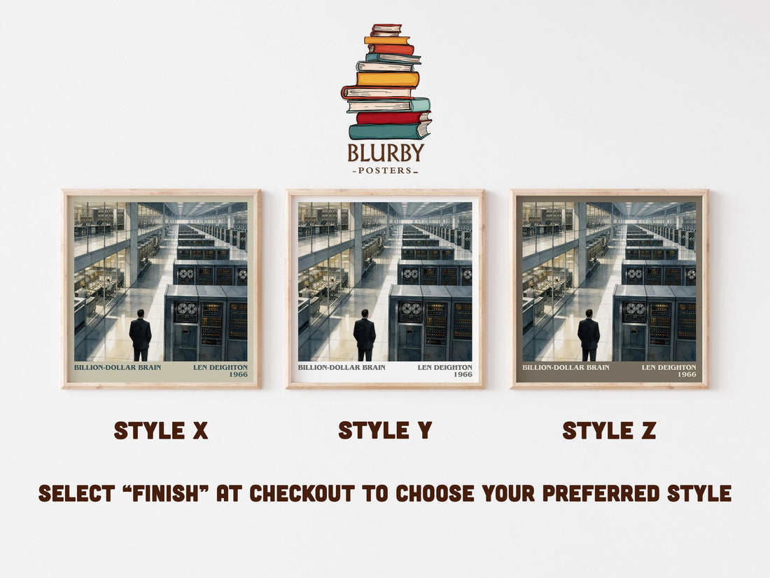 Billion-Dollar Brain literary print in frame leaning in hallway – thriller wall art (mockup)