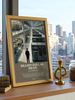 Billion-Dollar Brain bookish print framed by window – literary home decor