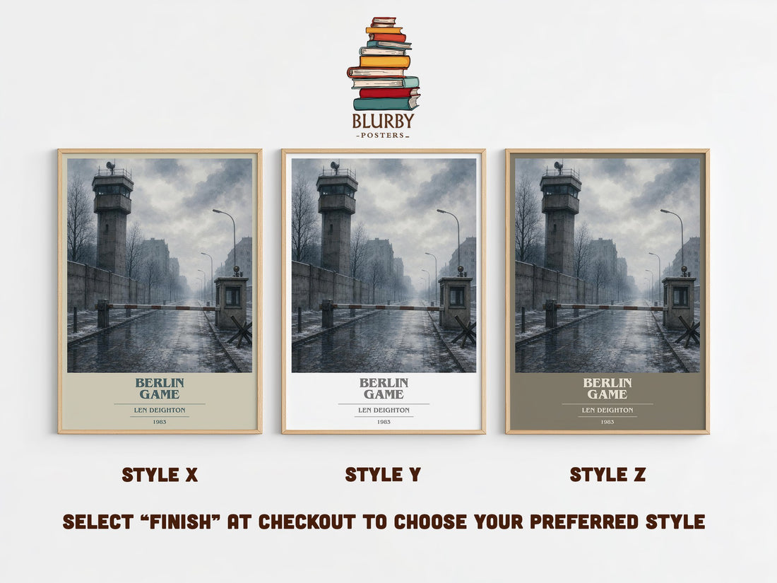 Berlin Game book cover print in frame leaning in hallway – thriller wall art (mockup)