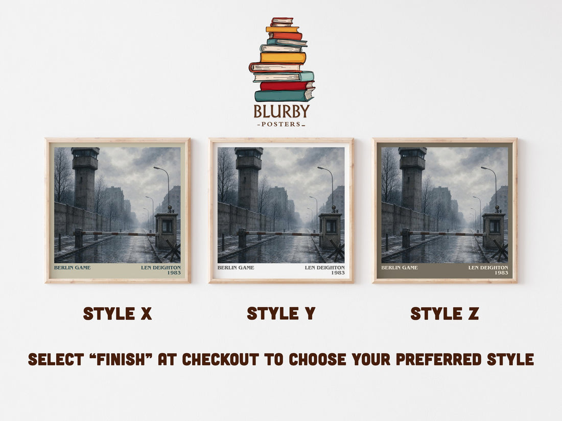Berlin Game literary print in frame leaning in hallway – thriller wall art (mockup)