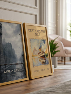 Berlin Game watercolour print framed by window – literary home decor