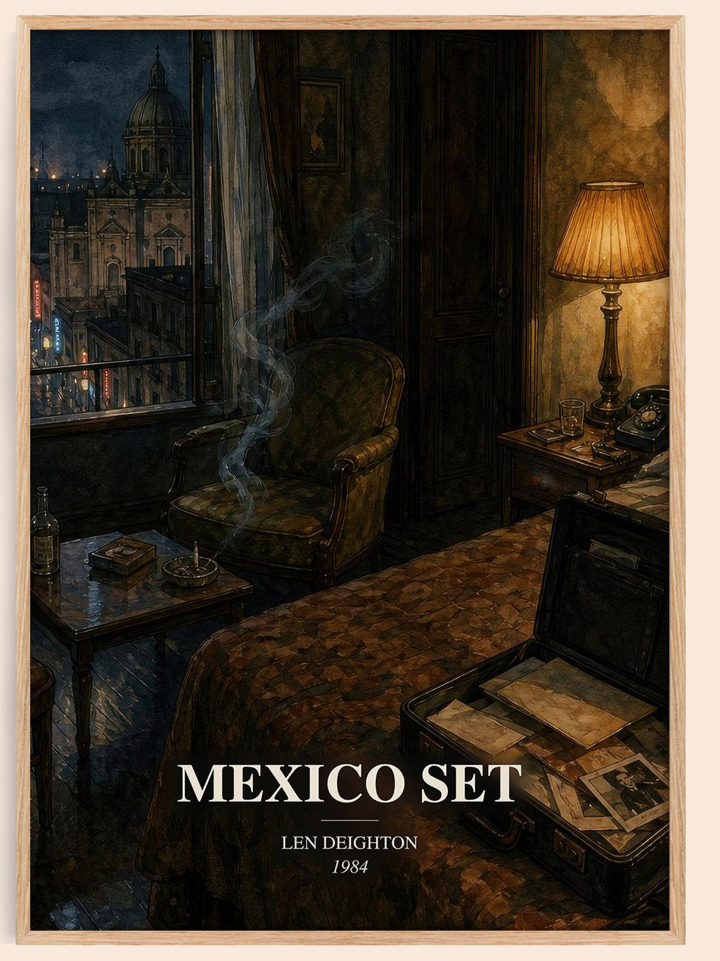 Mexico Set watercolour book poster by Len Deighton – framed literary art print