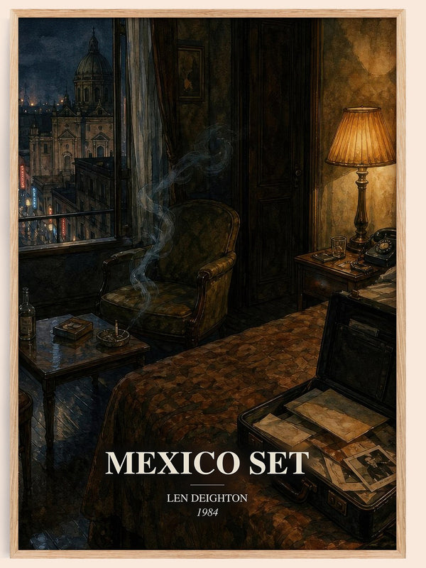 Mexico Set watercolour book poster by Len Deighton – framed literary art print