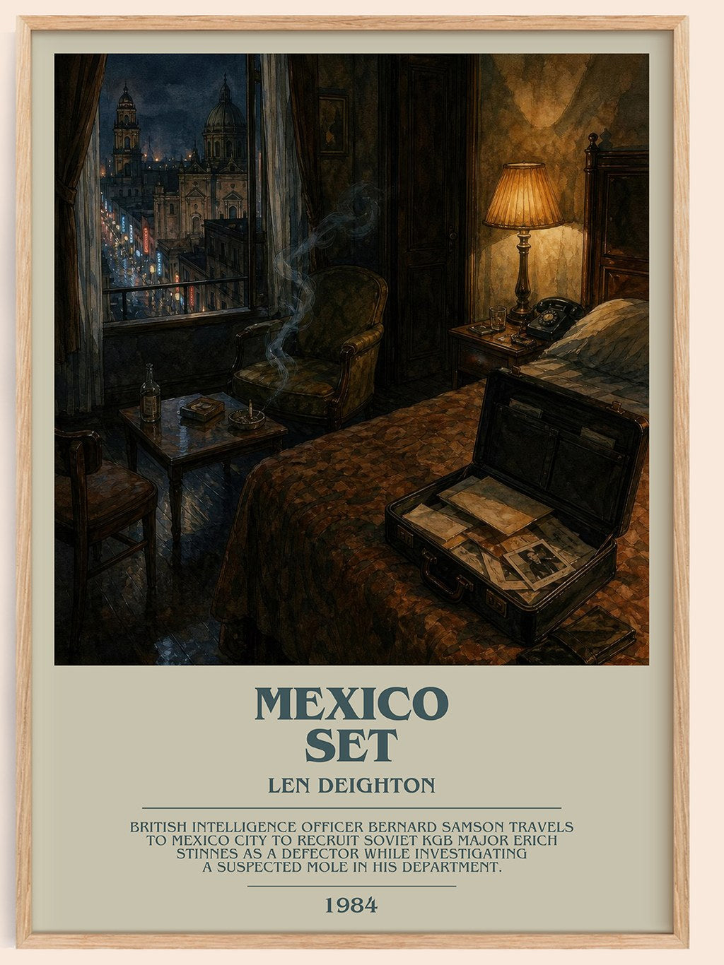 Mexico Set bookish book poster by Len Deighton – framed literary art print
