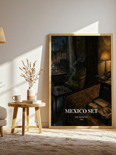Mexico Set watercolour print in frame leaning in hallway – thriller wall art