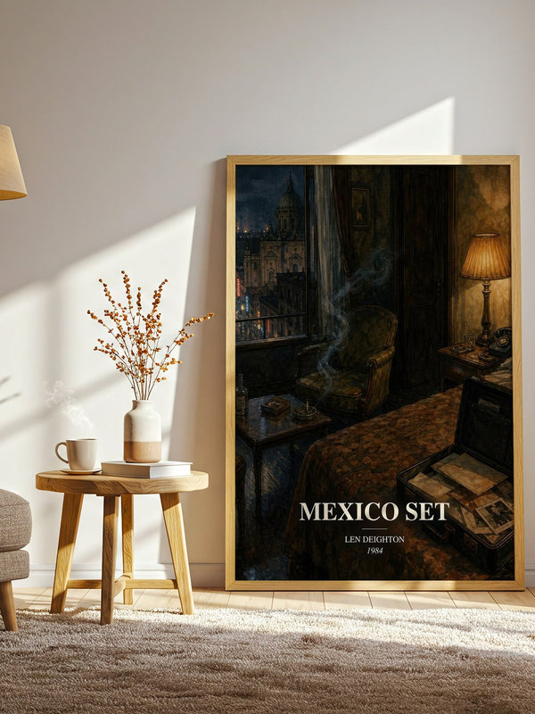 Mexico Set watercolour print in frame leaning in hallway – thriller wall art