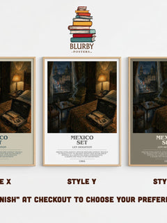 Mexico Set bookish print in frame leaning in hallway – thriller wall art