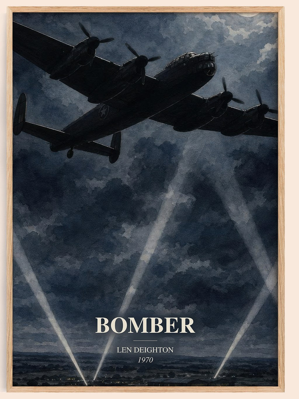 Bomber watercolour book poster by Len Deighton – framed literary art print