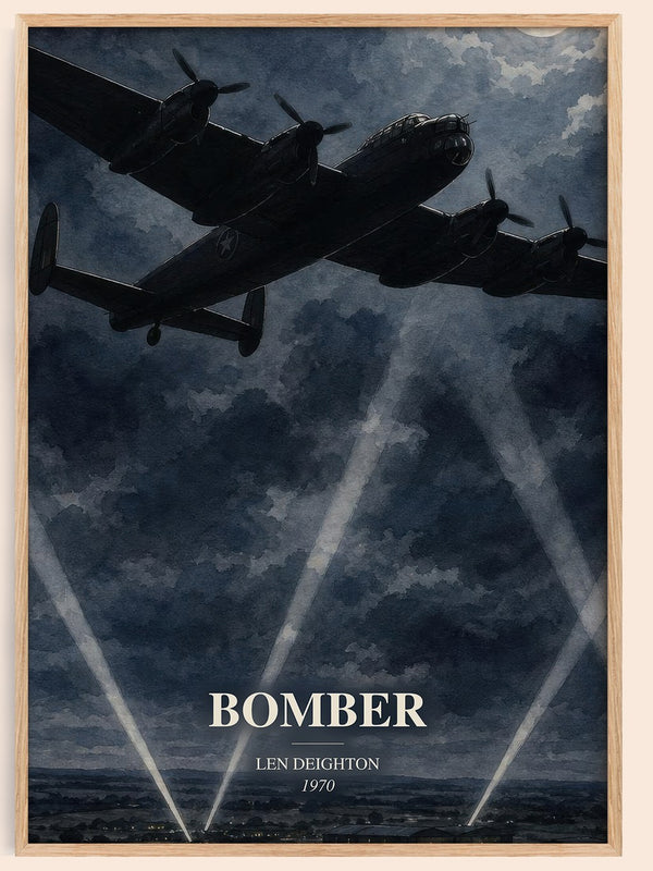 Bomber watercolour book poster by Len Deighton – framed literary art print
