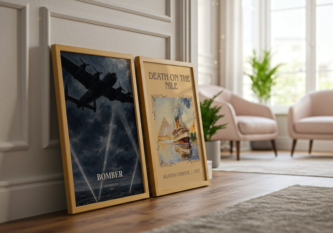 Bomber watercolour print framed by window – literary home decor