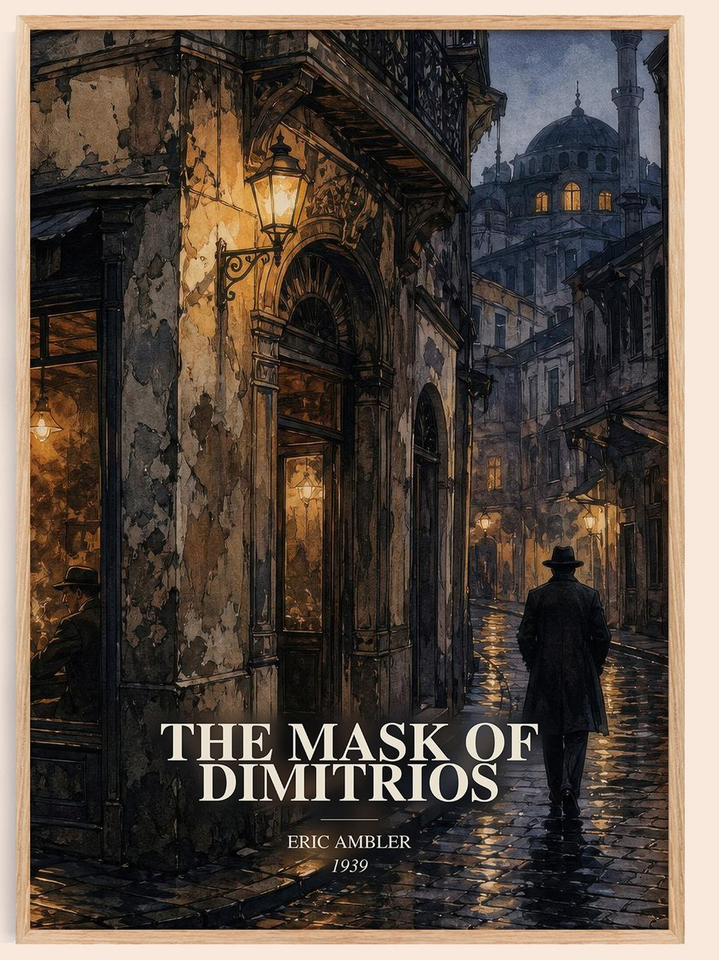 The Mask of Dimitrios watercolour book poster by Eric Ambler – framed literary art print