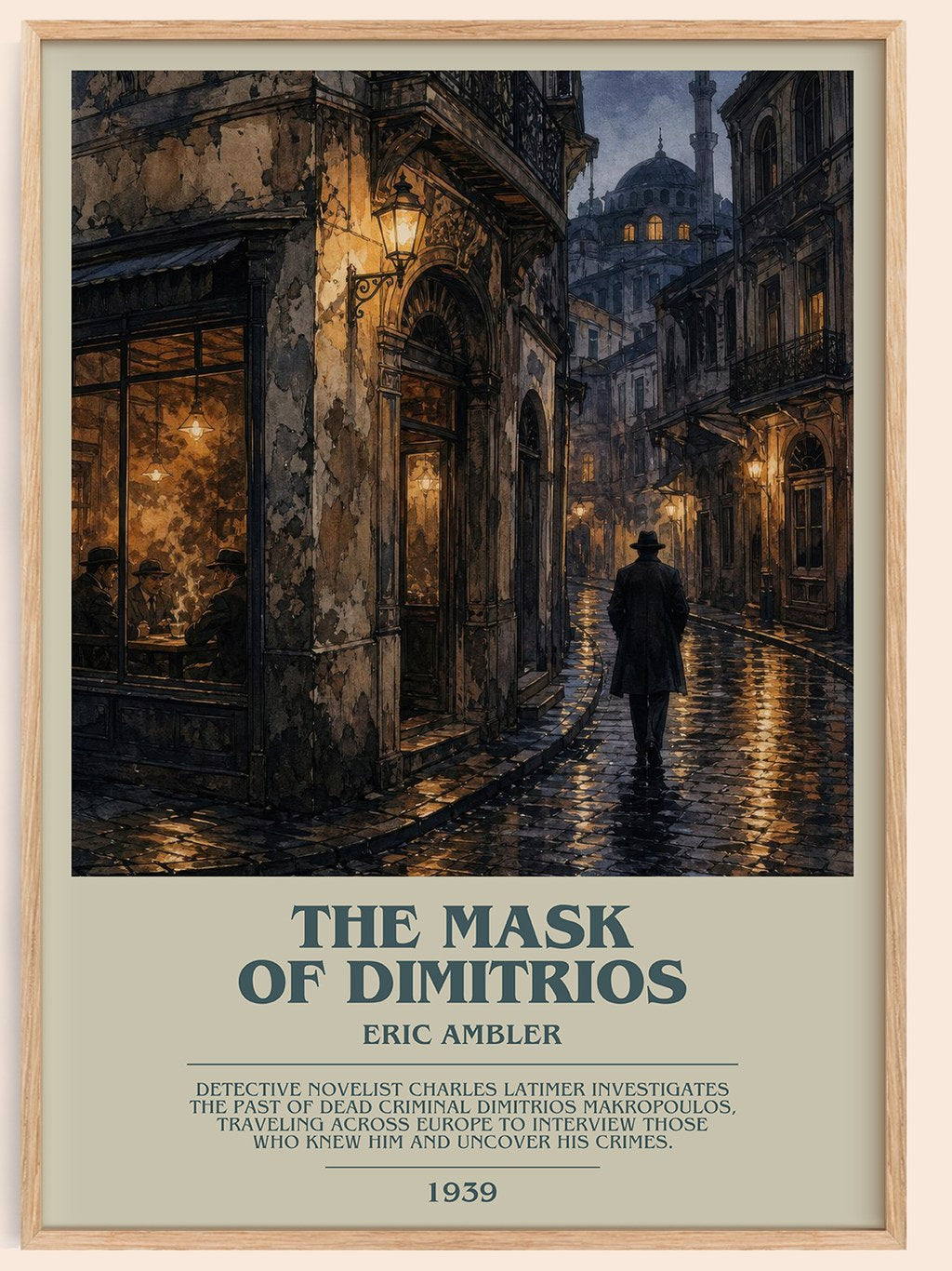 The Mask of Dimitrios bookish book poster by Eric Ambler – framed literary art print