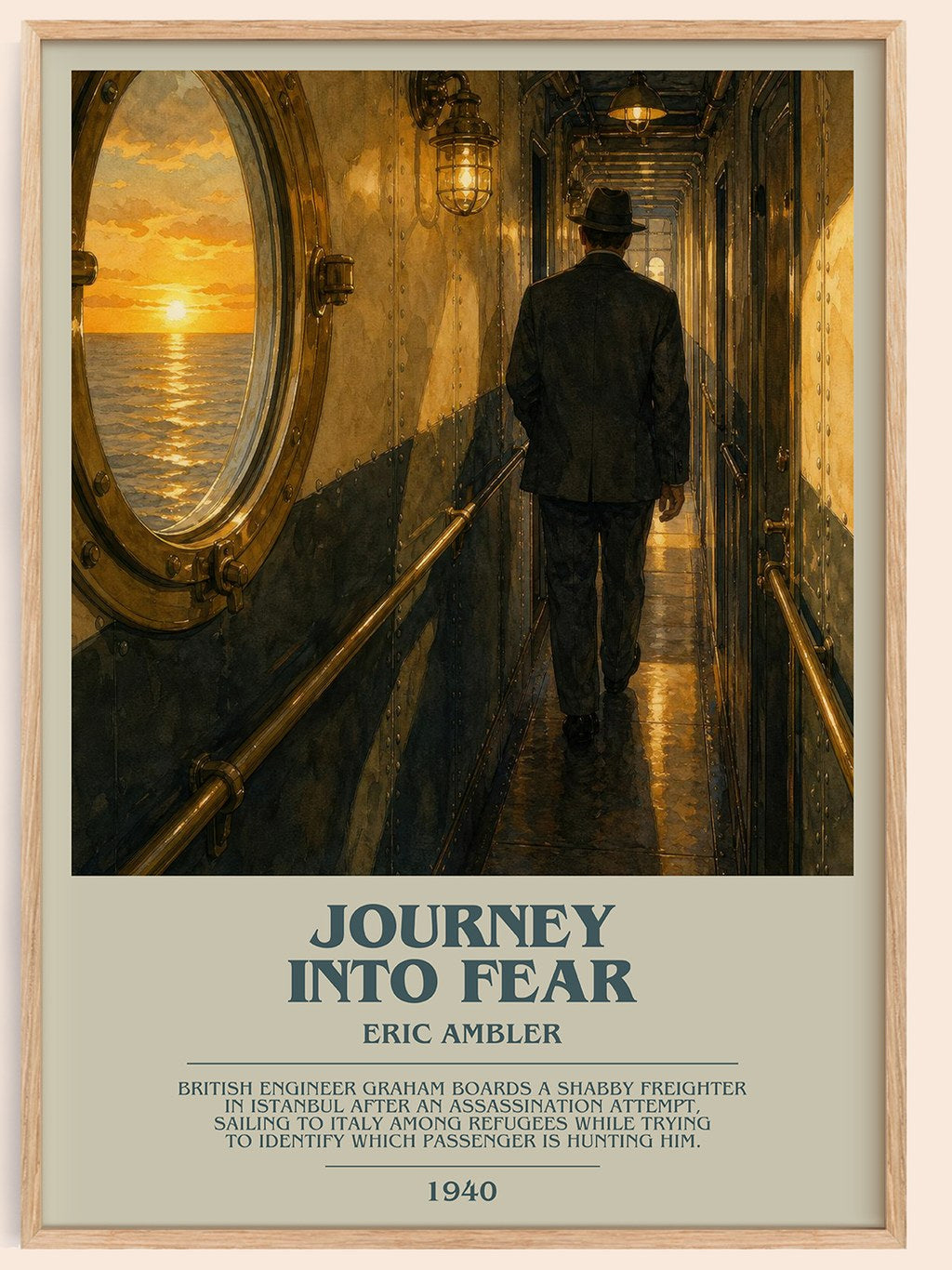 Journey into Fear bookish book poster by Eric Ambler – framed literary art print