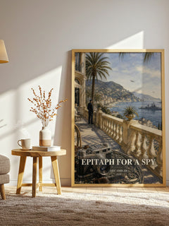 Epitaph for a Spy watercolour print in frame leaning in hallway – thriller wall art