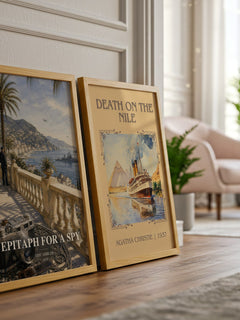 Epitaph for a Spy watercolour print framed by window – literary home decor
