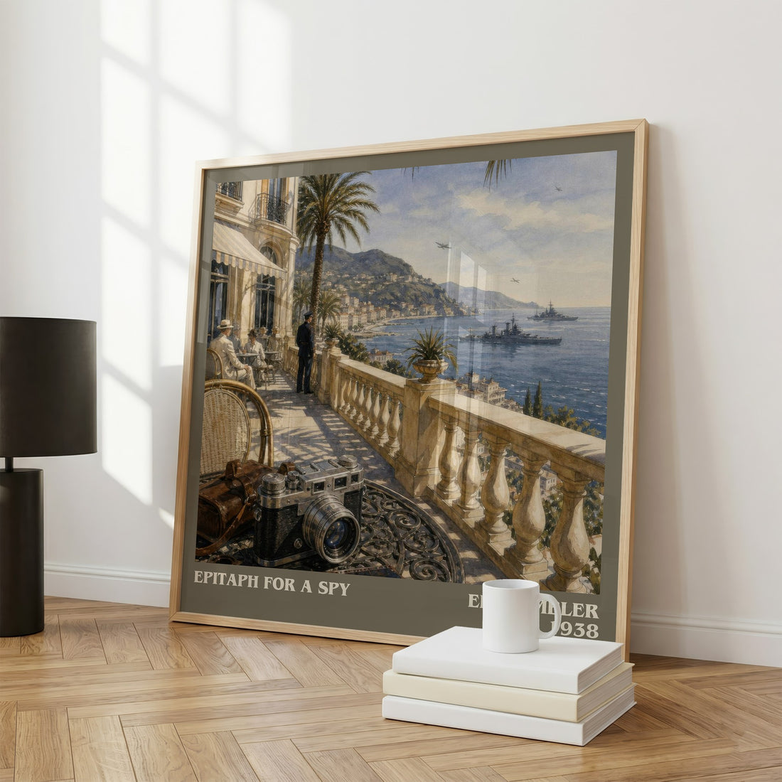 Epitaph for a Spy literary print framed by window – literary home decor