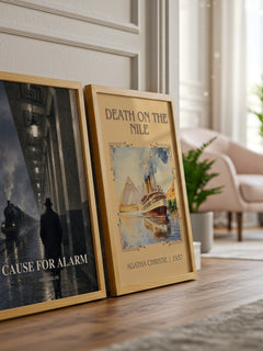 Cause for Alarm watercolour print framed by window – literary home decor