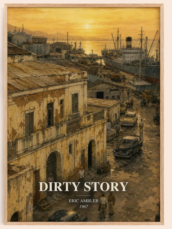 Dirty Story watercolour book poster by Eric Ambler – framed literary art print