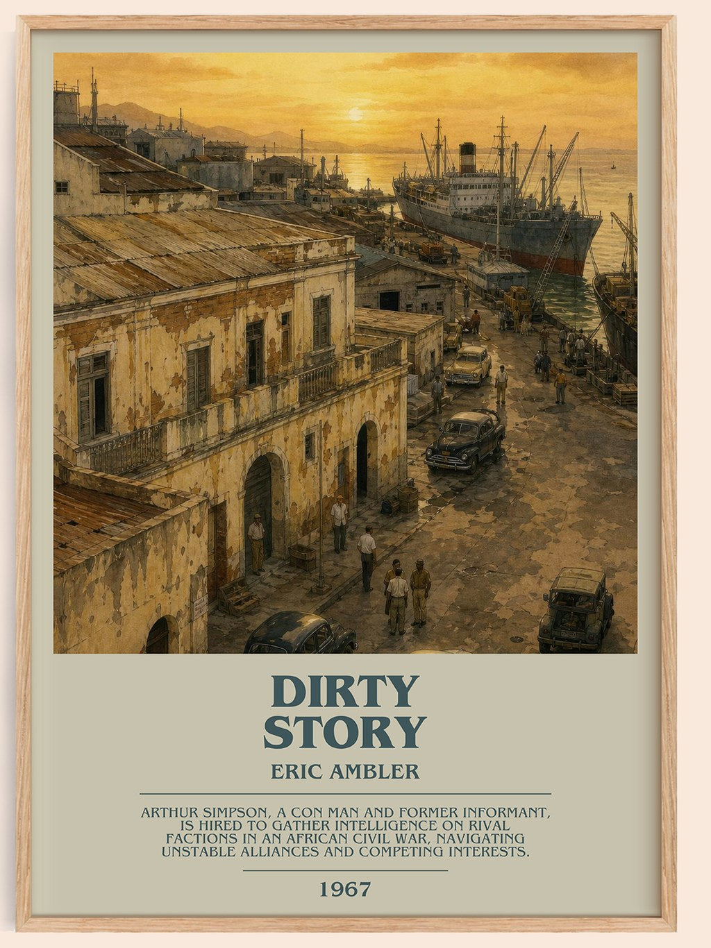 Dirty Story bookish book poster by Eric Ambler – framed literary art print