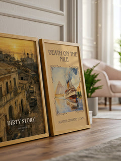 Dirty Story watercolour print framed by window – literary home decor