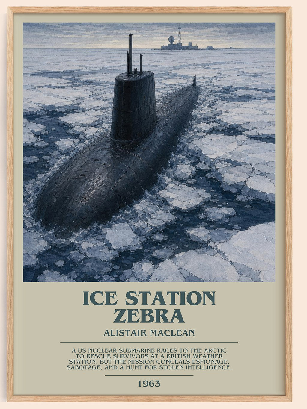 Ice Station Zebra bookish book poster by Alistair MacLean – framed literary art print